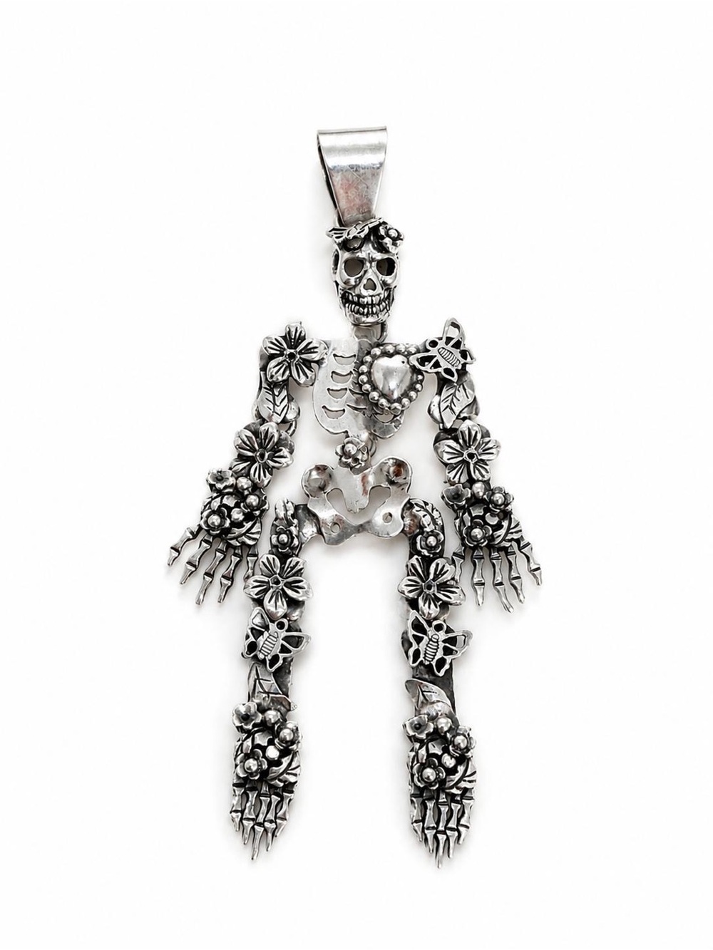 Silver Floral Skeleton Pendant Necklace - Women Jewelry